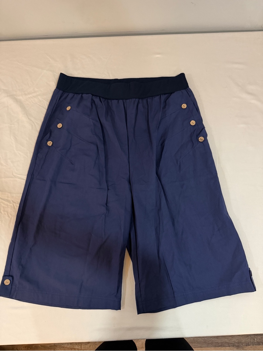 Women's Navy Blue Linen Wide-Leg Shorts